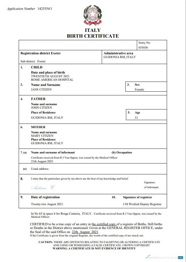 Download Italy birth certificate Word and PDF template, completely editable Photoshop template